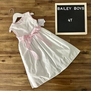 NWT Bailey Boys White Doeskin Pink Ribbon Empire Sleeveless Classic Dress 4T